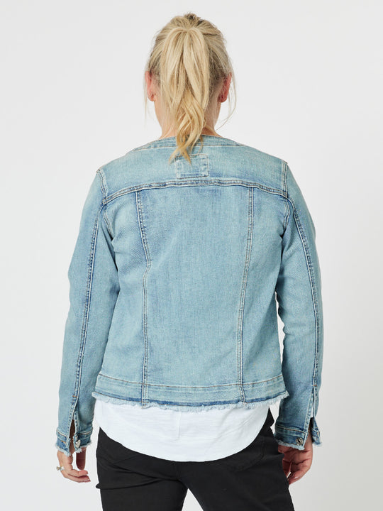 Collarless Denim Jacket